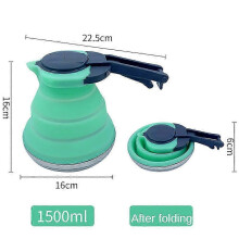 (Green) Portable Silicone Kettle Foldable Collapsible 1.5L Steel Bottom Outdoor