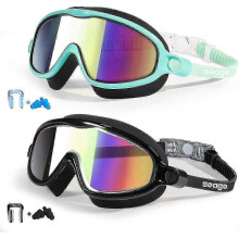 (Lightgreen Black) Kids Swim Goggles 2 Pack Anti-Fog UV Protection Wide View Ages 3-14