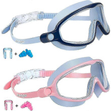 (Blue Pink) Kids Swim Goggles 2 Pack Anti-Fog UV Protection Wide View Ages 3-14