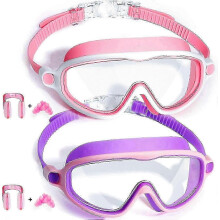 (Purple Pink) Kids Swim Goggles 2 Pack Anti-Fog UV Protection Wide View Ages 3-14