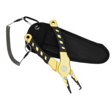 (Golden) Multitool Fishing Pliers Sheath Coiled Lanyard Line Cutter Hook Remover Golden