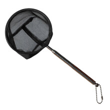 (black round large) Extendable Telescopic Fish Landing Net with Telescoping Rod Handle Multicolor