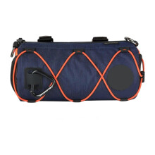 (Dark blue orange) Waterproof Large Capacity Bike Handlebar Bag Front Storage Replacement for Cycling Black