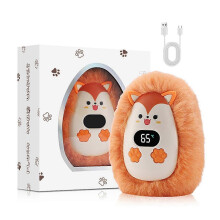 (Orange) Cute Animal Plush Hand Warmer Digital 3 Heat Levels Fast Heating Portable Outdoor Winter