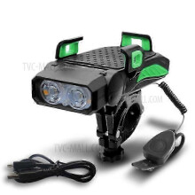 (Green) 4-in-1 4000mAh USB Bike Light Horn Phone Holder & Power Bank for Bicycle