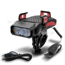 (Red) 4-in-1 4000mAh USB Bike Light Horn Phone Holder & Power Bank for Bicycle