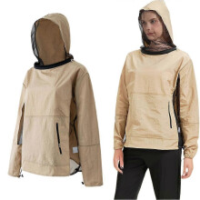 (Khaki, L) Männer Frauen Anti-Mosquito Outdoor atmungsaktiv Hooded Fishing Jacke schnell trockene Sonnenschutz