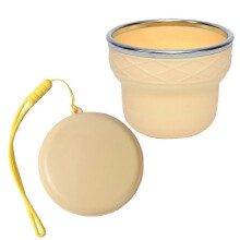(Beige) Portable Folding Silicone Coffee Cup Reusable Camping Hiking Easy Clean