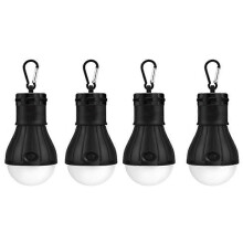 (Black) LED Lantern 4-Pack Black Waterproof Bright with Hook for Hiking Fishing Parties