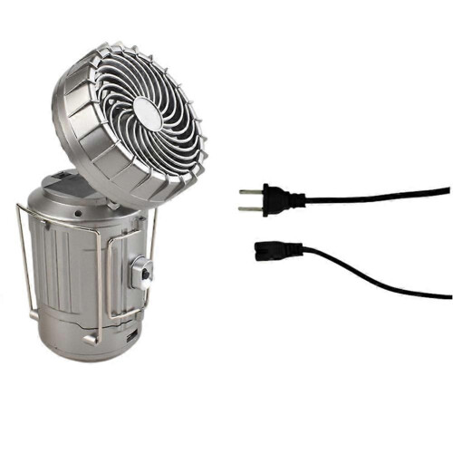 (Silver) 2-in-1 Solar Camping Lantern LED Light Adjustable Fan USB Charging Station Gold US Plug