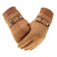 (Black) Autumn Winter Men Women Suede Fleece Split Finger Touch Screen Outdoor Driving Gloves