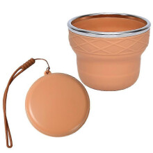 (Brown) Portable Folding Silicone Coffee Cup Reusable Camping Hiking Easy Clean
