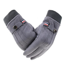 (Gray) Autumn Winter Men Women Suede Fleece Split Finger Touch Screen Outdoor Driving Gloves