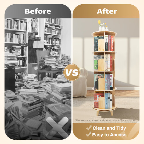 4-tier Rotating Bookshelf Wooden bookshelf 2