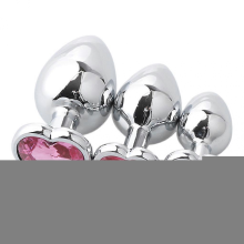 3 Size Stainless Steel Heart-Shaped Anal Plug Set for Women and Men, Crystal Jewelry Anal Trainer, Smooth Butt Plug Toy
