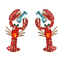 Creative Dangle Earrings with Vivid Rhinestone Lobster Design, Funny Gift for Women and Girls
