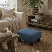 Fatopa Linen Blue Cube Footstool With 4 Plastic Feet
