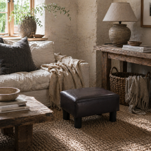Fatopa Brown Faux Leather Cube Footstool With 4 Plastic Feet