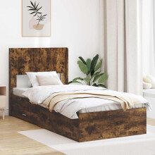 vidaXL Bed Frame with Storage and Headboard Smoked Oak 75 x 190 cm