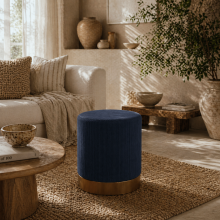 Tamo Bala Corduroy Dark Blue Soft Padded Footstool Gold Accent