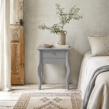 Noha Wooden Grey French Style Side Table With Drawer