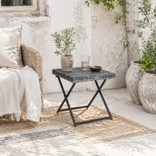 Tasaso Faux Rattan Grey Square Folding Outdoor Side Table With Steel Frame