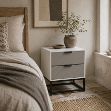 Fael White and Grey Chevron Wood Bedside Storage Cabinet With 2 Drawers