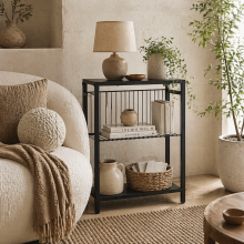 Notosu Metal And Wooden Black Industrial 3 Shelf Side Table