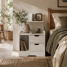Sora Nico High Gloss White Bedside Table With 2 Drawers And Shelves