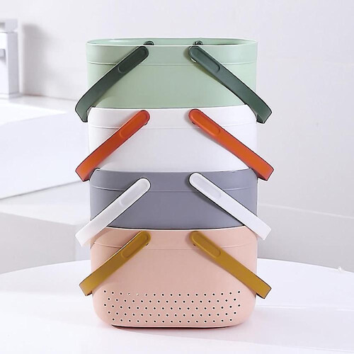 (Green) Large Capacity Portable Bath Basket with Silicone Handle for Bathroom Storage 2