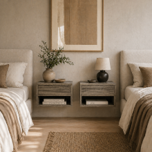 Rosama Set Of 2 Grey Wood Effect Floating Bedside Tables Wall Mounted 1 Drawer 1 Shelf