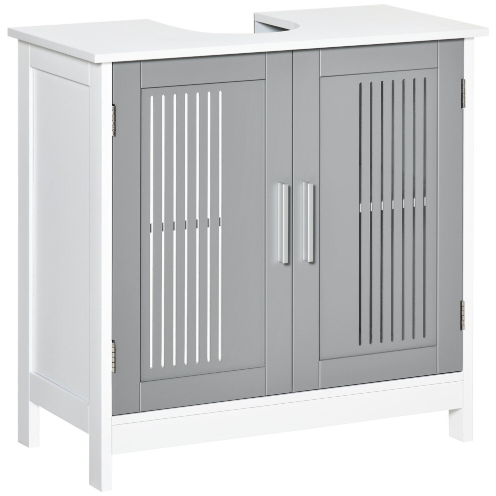 Nelike Grey Under Sink Vanity Unit With Double Doors And Adjustable Shelving Modern Design 5056880248099