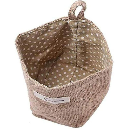 (color 1) 2 Pcs Cotton Linen Mini Hanging Storage Basket Dot Pattern 2
