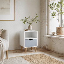Tapayo Wooden Natural Scandinavian Style Bedside Table With Drawer And Shelf