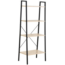 Karafi Wood And Metal Oak And Black 4 Tier Ladder Style Bookshelf