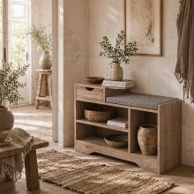 Lapa Wooden Multi Compartment Shoe Bench 1 Drawer Grey Cushioned Seat