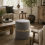 Rivera Velvet Light Grey Ribbed Storage Ottoman Gold Accent 1