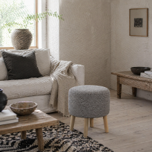 Roli Linen Look Light Grey Round Storage Ottoman