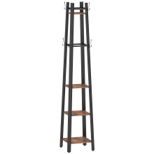 Kareva Metal And Wood Brown And Black 4 Tier Industrial Coat Stand With Shelves