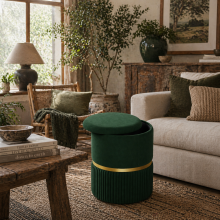 Rapa Etched Velvet Green Storage Ottoman With Gold Detail