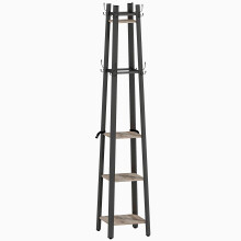 Savapa Metal And Wood Grey And Black 4 Tier Industrial Coat Stand With Shelves