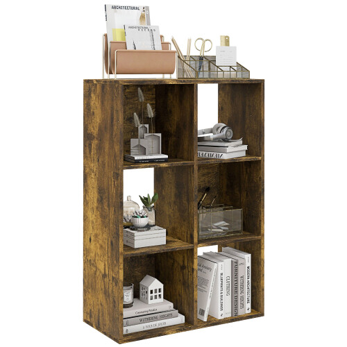 Mitere Wood Rustic Brown 6 Cube Storage Bookcase