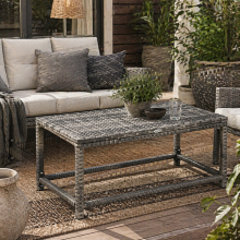 Vemiro Grey Rattan Rectangular Outdoor Coffee Table With Open Frame