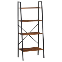 Tanile Metal And Wood Rustic Brown And Black 4 Tier Ladder Bookshelf