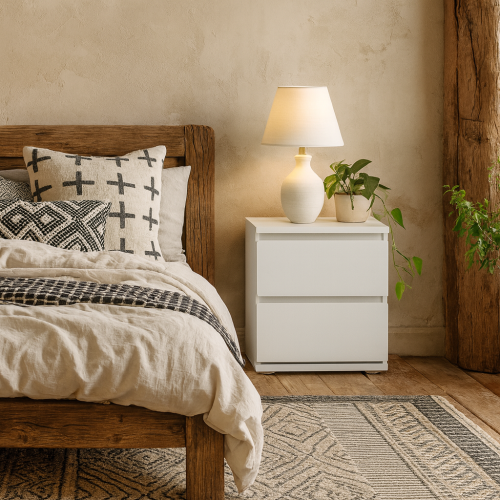 Copenhagen White Wooden Bedside Table 2 Drawers