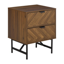 Lipana Wood Walnut Brown 2 Drawer Bedside Table With Metal Handle Detail