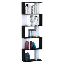 Nolia Wood And Metal Black And White S Shaped Freestanding Bookcase With 5 And 6 Tier Layout