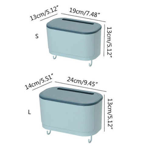 (Navy Blue, large) PP Wall-Mounted Tissue Storage Rack Load-Bearing Adhesive Light Blue Small 2