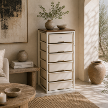 Kedina Metal And Wood White Tall 6 Drawer Storage Chest With Steel Frame