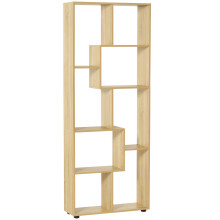 Neviludo Wood Natural Finish Tall 8 Cube Bookcase Room Divider With Freestanding Shelving 70 x 24 x 178 cm